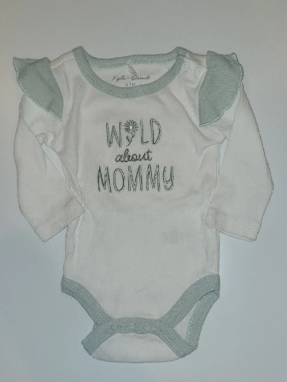Baby Girl 3-Piece Bodysuit Set in Sage and White W/ Matching Head Band Size 0-3